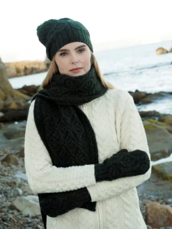New Sweater Shop Super Soft Aran Cable Knit Scarf Green N120