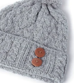Fashion Sweater Shop Super Soft Aran Hat with Triskelion Buttons Oatmeal