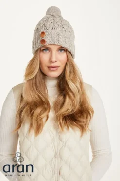 Fashion Sweater Shop Super Soft Aran Hat with Triskelion Buttons Oatmeal