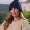 Best Sweater Shop Super Soft Cable Knit Hat with pom pom Navy