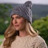 Online Sweater Shop Super Soft Cable Knit Hat with pom pom Silver