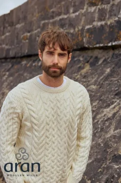 Sale Sweater Shop Super Soft Mens Aran Sweater Natural