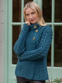 New Sweater Shop Super Soft Merino Wool Aran Cardigan Teal