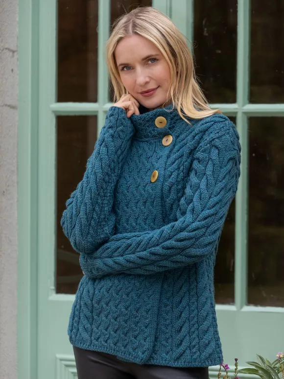 New Sweater Shop Super Soft Merino Wool Aran Cardigan Teal