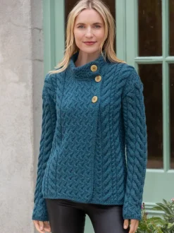New Sweater Shop Super Soft Merino Wool Aran Cardigan Teal