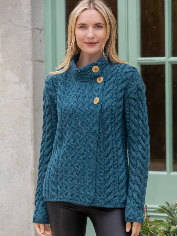 New Sweater Shop Super Soft Merino Wool Aran Cardigan Teal
