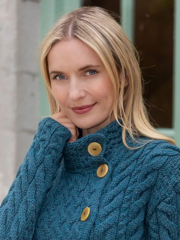 New Sweater Shop Super Soft Merino Wool Aran Cardigan Teal