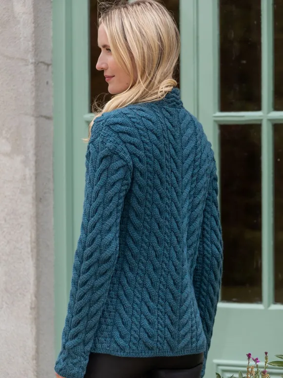New Sweater Shop Super Soft Merino Wool Aran Cardigan Teal
