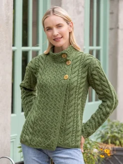 Discount Sweater Shop Supersoft Aran Cardigan with 3 buttons - Green
