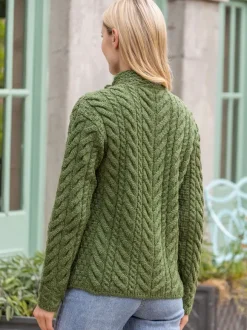 Discount Sweater Shop Supersoft Aran Cardigan with 3 buttons - Green