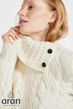 Outlet Sweater Shop Supersoft Button Neck Sweater - Natural