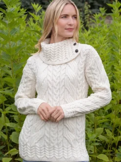 Outlet Sweater Shop Supersoft Button Neck Sweater - Natural