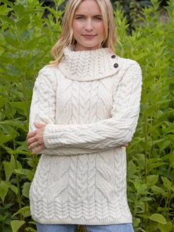Outlet Sweater Shop Supersoft Button Neck Sweater - Natural