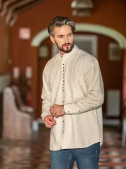Clearance Sweater Shop Traditional Grandfather Shirt - Stone