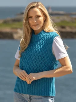 Best Sweater Shop Trellis Crop Vest Blue