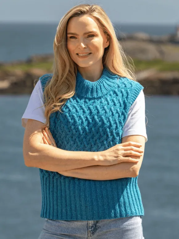 Best Sweater Shop Trellis Crop Vest Blue