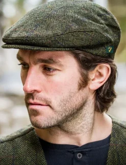 Clearance Sweater Shop Trinity Flat Cap Green Red Herringbone Col: 27