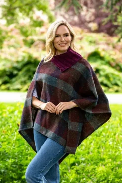 New Sweater Shop Tweed Poncho with purple collar - Made in Ireland