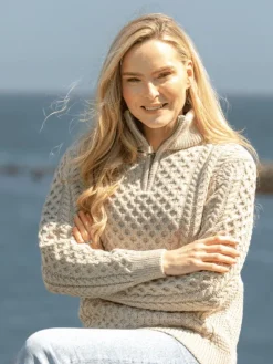 New Sweater Shop Unisex Half Zip Merino Wool Sweater Parsnip