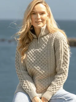 New Sweater Shop Unisex Half Zip Merino Wool Sweater Parsnip