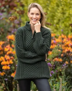 Outlet Sweater Shop Unisex Half Zip Merino Wool Sweater Green Marl