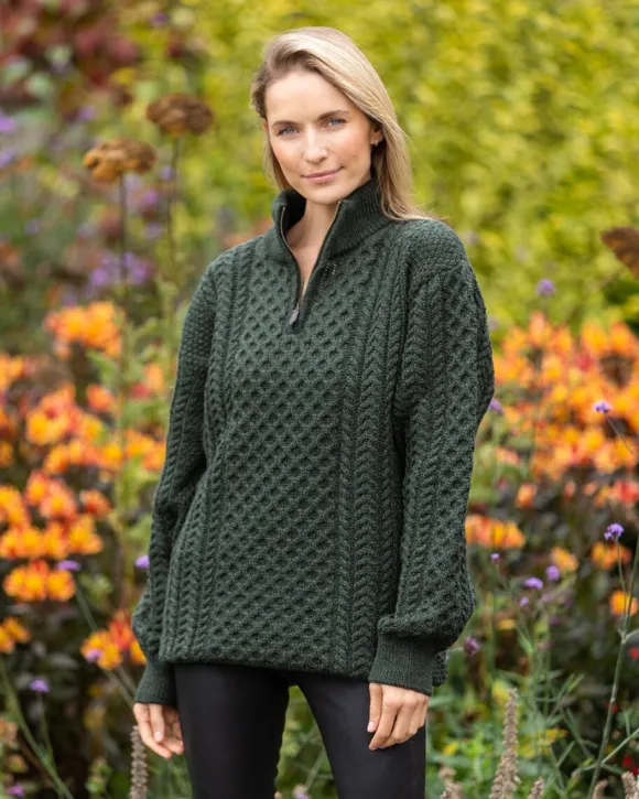 Outlet Sweater Shop Unisex Half Zip Merino Wool Sweater Green Marl