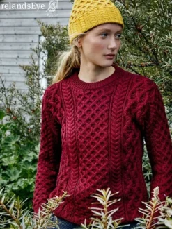 Online Sweater Shop Unisex Heavyweight Aran Sweater Claret