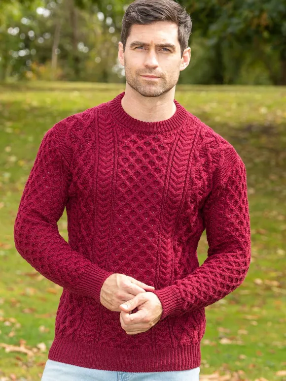 Hot Sweater Shop Unisex Heavyweight Aran Sweater Claret