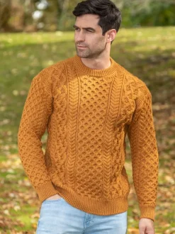 Sale Sweater Shop Unisex Heavyweight Aran Sweater - Golden Ochre