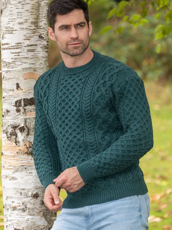 Fashion Sweater Shop Unisex Heavyweight Aran Sweater Evergreen