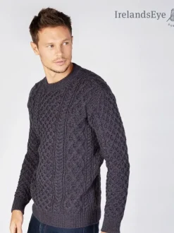 Fashion Sweater Shop Unisex Heavyweight Aran Sweater - Navy Marl