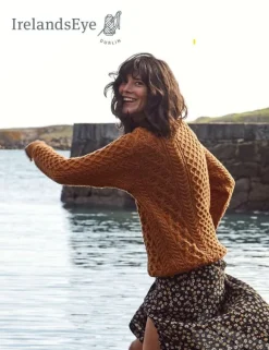 Discount Sweater Shop Unisex Heavyweight Aran Sweater Golden Ochre
