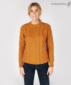 Discount Sweater Shop Unisex Heavyweight Aran Sweater Golden Ochre