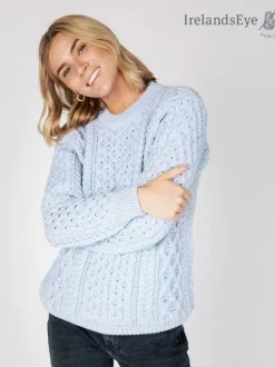 Clearance Sweater Shop Unisex Heavyweight Aran Sweater Ice Blue