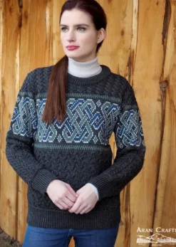 Online Sweater Shop Unisex Jacquard Sweater Charcoal