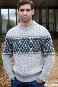 Fashion Sweater Shop Unisex Jacquard Sweater Oatmeal