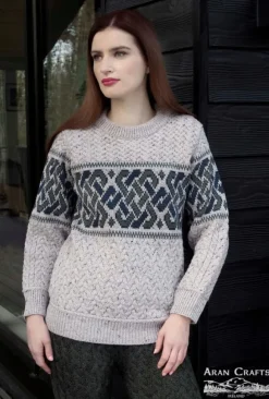 Fashion Sweater Shop Unisex Jacquard Sweater Oatmeal