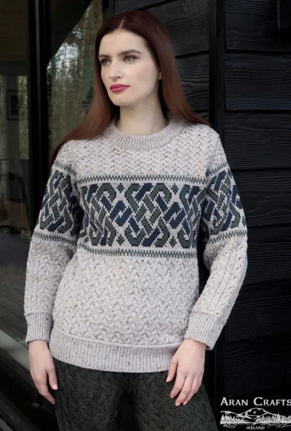 Fashion Sweater Shop Unisex Jacquard Sweater Oatmeal
