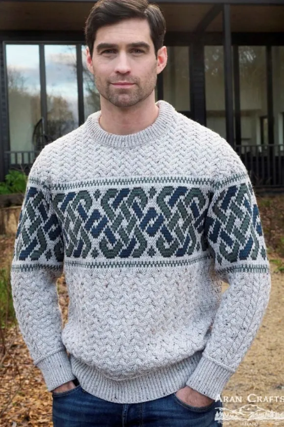 Online Sweater Shop Unisex Jacquard Sweater Oatmeal Merino Wool
