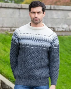 Hot Sweater Shop Unisex Merino Wool Aran Fairisle Sweater Slate