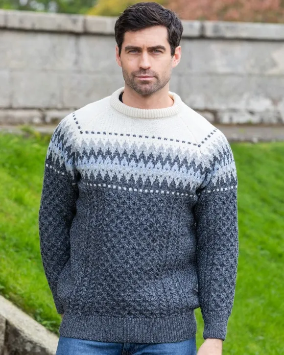 Hot Sweater Shop Unisex Merino Wool Aran Fairisle Sweater Slate