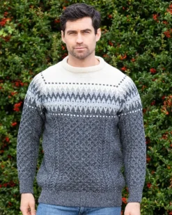 Hot Sweater Shop Unisex Merino Wool Aran Fairisle Sweater Slate