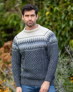 Hot Sweater Shop Unisex Merino Wool Aran Fairisle Sweater Slate