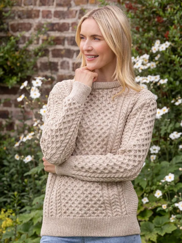 Sale Sweater Shop Unisex Merino Wool Aran Sweater - Parsnip