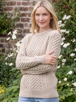Sale Sweater Shop Unisex Merino Wool Aran Sweater - Parsnip