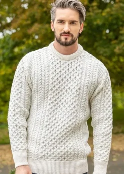 Fashion Sweater Shop Unisex Merino Wool Aran Sweater - Natural