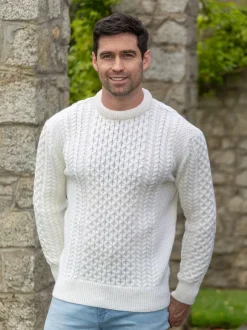 Fashion Sweater Shop Unisex Merino Wool Aran Sweater - Natural