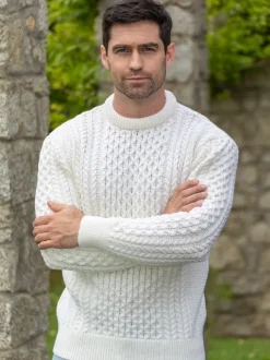 Fashion Sweater Shop Unisex Merino Wool Aran Sweater - Natural