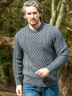 Online Sweater Shop Unisex Merino Wool Aran Sweater - Slate