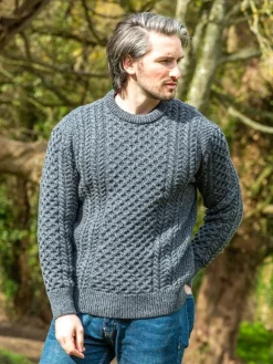 Online Sweater Shop Unisex Merino Wool Aran Sweater - Slate